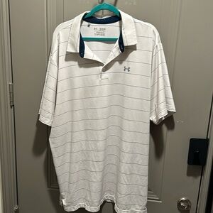 Under Armour Shirt Mens 3XL White Striped Short Sleeve Polo Loose Golf Heat Gear